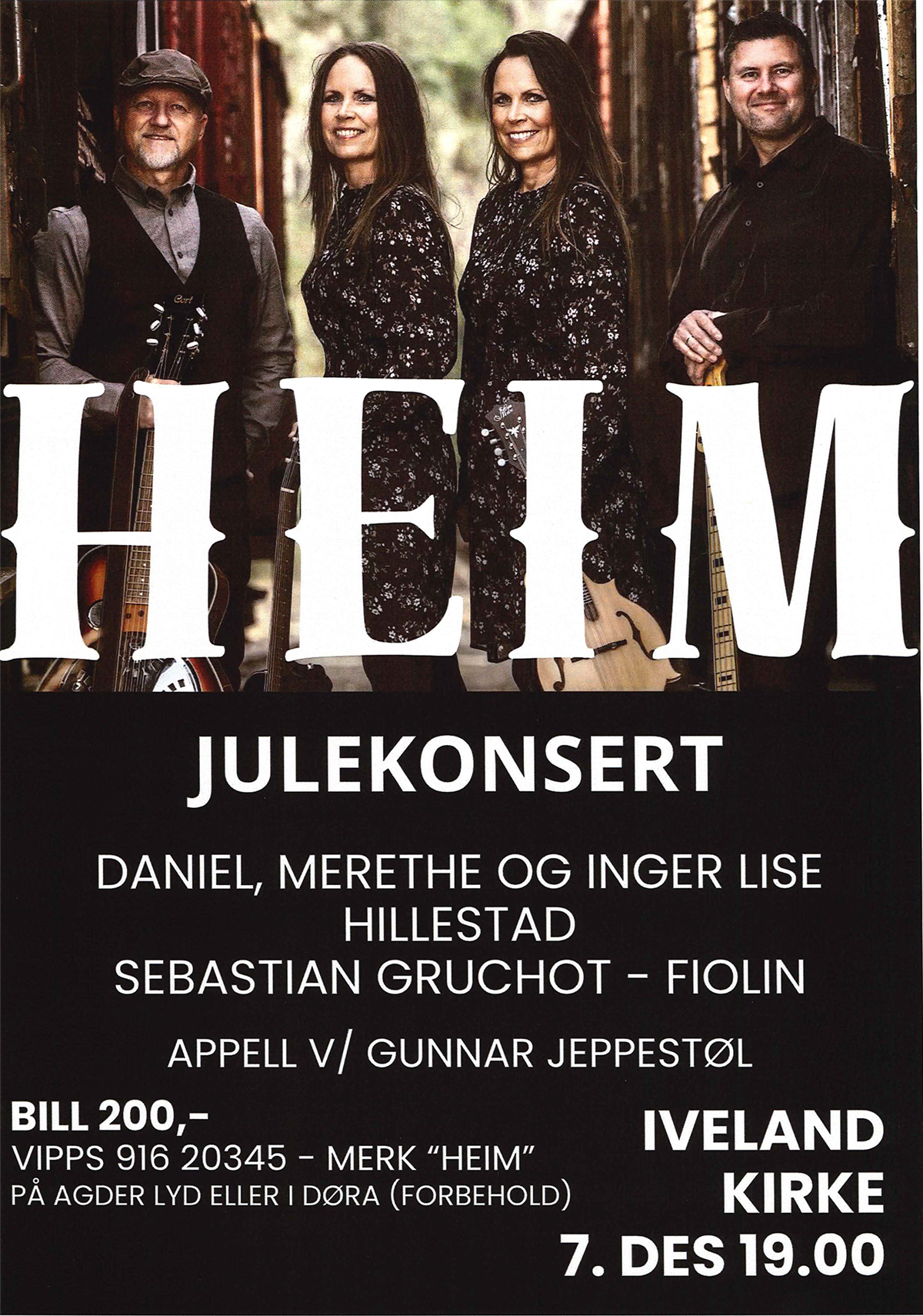 Julekonsert med HEIM i Iveland kirke