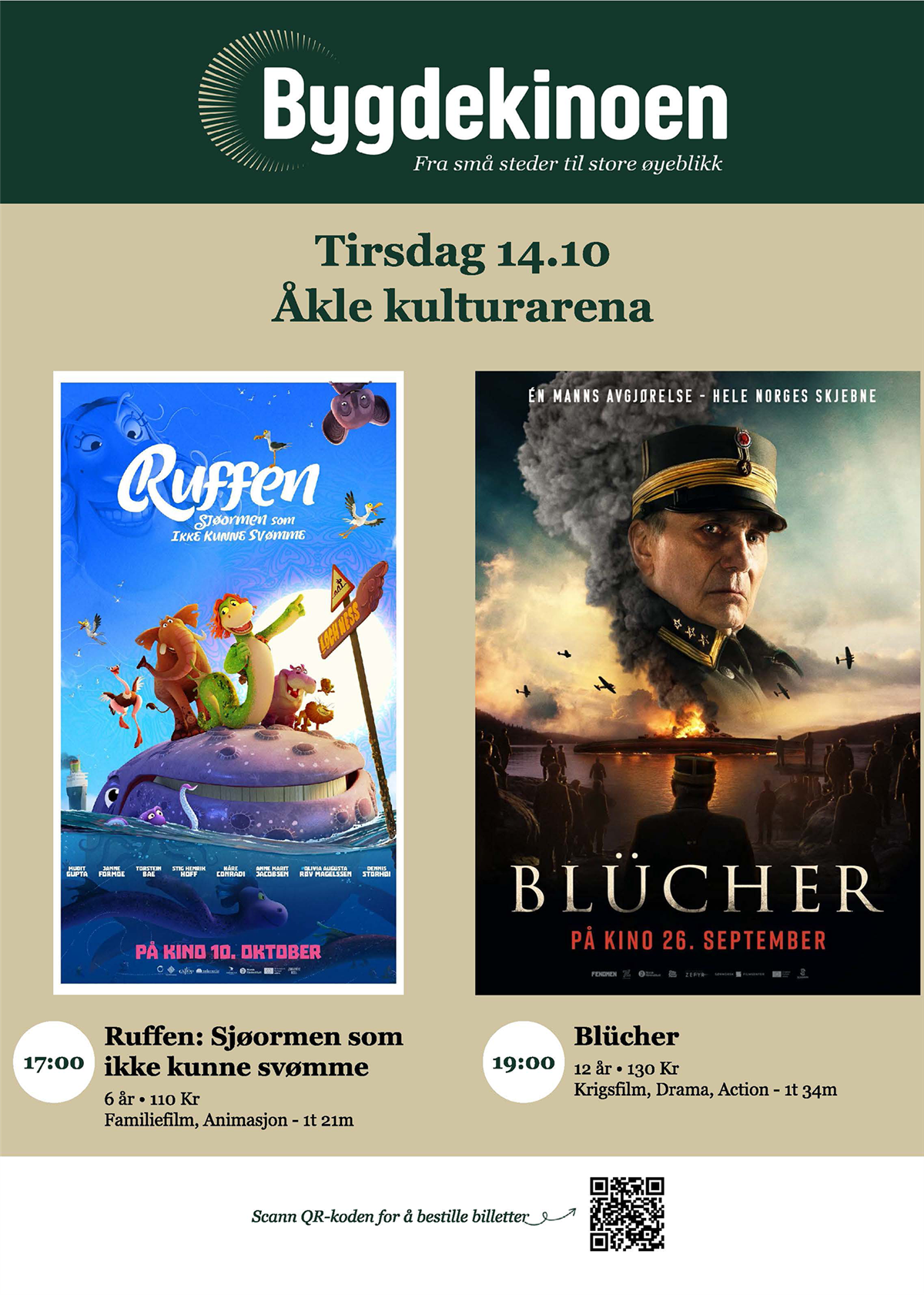 Kvalitetsfilmer på bygdekino tirsdag 14. oktober